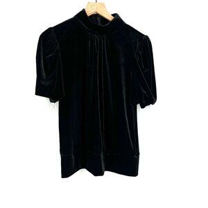 Karl lagerfeld velvet high neck puff sleeve smocked top blouse goth party S